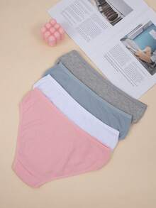 4件纯色舒适透气时尚三角内裤套装
