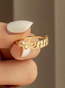 1 pieza Anillo personalizado elegante - Acero inoxidable, diseño abierto ajustable, opciones de color dorado y plateado, joyería de uso diario de moda para mujer, personaliza con tu nombre, un regalo significativo para amigos, familia o pareja
