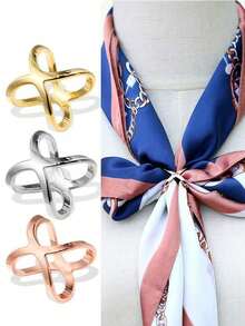 2/3/9pcs X-Shaped Ladies' Circular Shawl Scarf Clip With Knot Buckle Ring Accessory - Multicolor - View 2