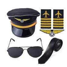 6 件套节日主题空乘人员帽子、领带、胸针、肩章、眼镜、机组人员服装配饰、飞行员服装角色扮演适合万圣节派对 - 彩色 - 查看 3