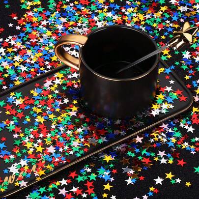 10+6mm 多色星形五彩纸屑、星形纸屑、PVC 亮片圣诞工艺品节日装饰 DIY 派对用品