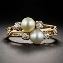 Vintage Elegant Palace Style Women's Ring With Imitation Imitation Pearl & Accents, Golden-Tone Metal Jewelry For Weddings, Valentine's Gifts, Year-Round Wear, Wedding Accessory, Sophisticated Jewelry, Luxurious Appearance - 彩色 - 查看 7