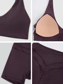 NcmRyu 1套女式性感露背吊带短款上衣和短裤运动套装 - 紫色 - 查看 3