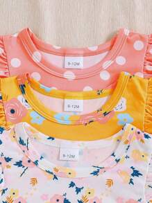 3pcs/Set Baby Girl Summer Cap Sleeve Tiny Ditsy Floral All Over Print Sweet Holiday Style Dress Set
