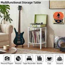 LELELINKY 2-Tier Bamboo Record Player Stand With Vinyl Record Storage Up To 100 Albums, Boho Bedroom Record Holder And Multi-Functional End Table For Living Room, Natural - White - View 5