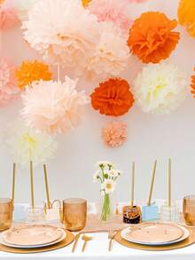 Juego de 10 pompones de papel de seda naranja para decoración de fiestas, bolas de flores de papel para decoración de fiestas de Acción de Gracias otoñales, fondo para fiestas de cumpleaños, ideal para Halloween, temporadas de cosecha, aniversarios, bodas y Navidad. - Multicolor - Ver 3