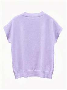 Luxury Loose Knit Sleeveless Top, Women Short Sleeve T-Shirt Casual Plain Camisole Summer - Mauve Purple - View 3