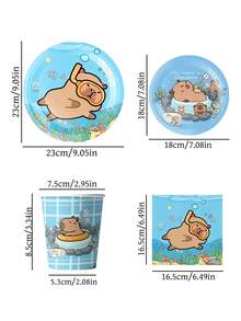 10 件水豚生日派对装饰 - 可爱卡通水豚派对餐具套装包括一次性纸盘和餐巾，男女生日派对装饰用品，适合夏季海滩派对、家庭泳池派对、户外派对，
