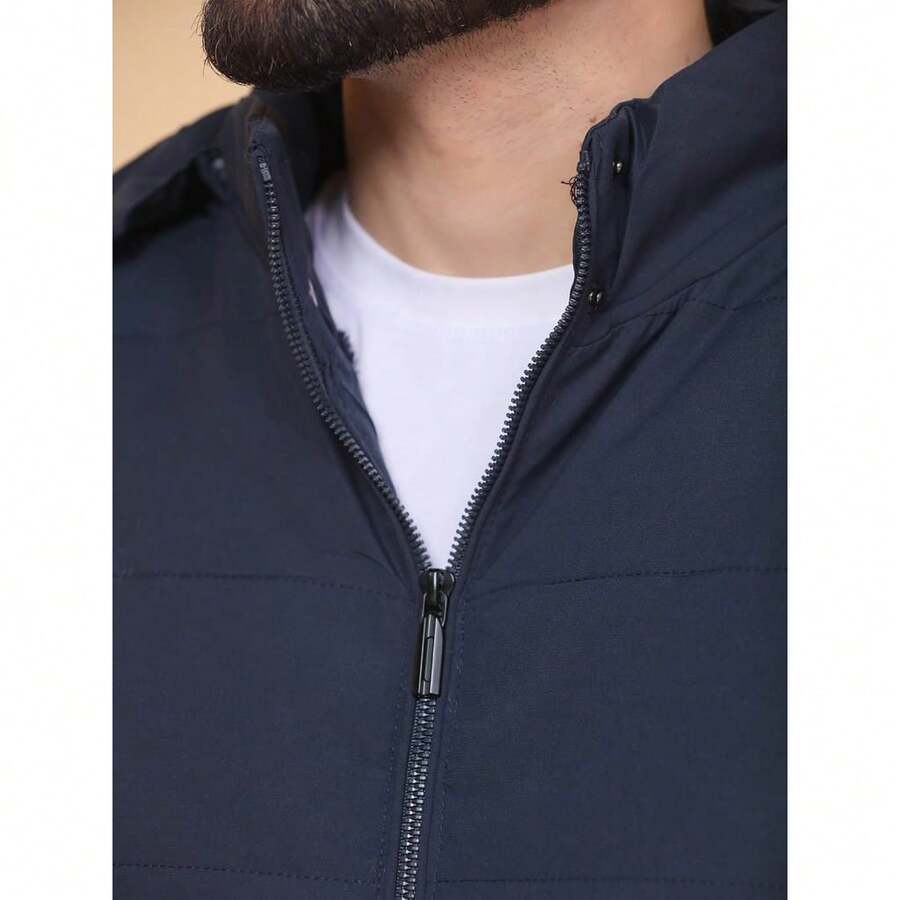 Bobojaco Windbreaker Waterproof Jacket Imported Thick Lined With Removable Cap And Pockets Winter 2025 Simple Zipper Pocket - Màu xanh hải quân - Xem 1