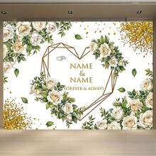 1 tấm Banner phông nền tiệc cưới, Polyester, Tên tùy chỉnh, Họa tiết bó hoa hồng, Thích hợp cho phòng, phòng khách, Banner trang trí tiệc, Trang trí tường nhà, Trang trí ngoài trời - Nhiều màu - Xem 6