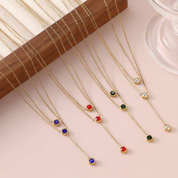 Minimalist Double Layer Necklace For Women, Vintage Zirconia Pendant Clavicle Chain, Lightweight Elegant Titanium Steel Multistrand Necklace, Fashion Versatile Sweater Chain With Cross Charm