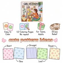 قطعة واحدة من سلسلة رسوم منزلية: لحظات الفتاة، لها خطوط أفقية قابلة للتمزيق لسهولة الجمع، دفتر تلوين ممتع للبالغين والمراهقين، يعرض نشاطات يومية مريحة للاسترخاء (مساحات مريحة للتلوين)، بدون أقلام تلوين، عودة إلى المدرسة، لوازم مدرسية