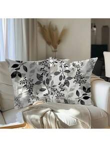 2 Stücke Boho Blatt Muster Kissenbezüge, 45cm x 45cm, super weicher Plüschpolyester Stoff, maschinenwaschbar mit Reißverschluss, geeignet für Sofa, Wohnzimmer, Schlafzimmer Dekoration, ohne Kissenfüllung, Boho Stil Kissenbezüge, dekorative Kissenbezüge (Kissenfüllungen nicht enthalten) - Schwarz - Übersicht 6
