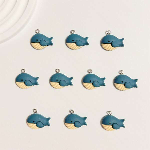 10 piezas de resina con forma de ballena azul para manualidades, colgantes, pendientes, collares, pulseras, llaveros, dijes para bolsos y accesorios para regalos y manualidades.