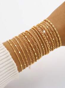 17KM 16/12 件套简约心形仿珍珠水晶串珠蛇链手链套装，适合女士，适合日常佩戴、派对、女朋友的礼物