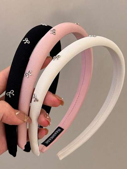 1/2/3 شريط رأس فضي بشكل فراشة للمراهقين، شريط رأس قماشي أحادي اللون، شريط رأس ذو تاج مرتفع من الإسفنج مناسب للتنقل اليومي والعمل والمدرسة