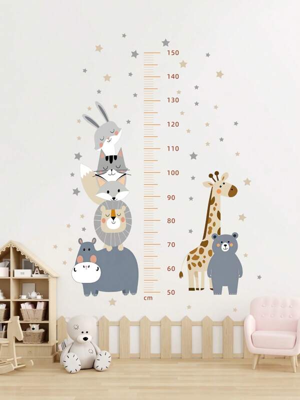 Pegatinas de pared con estampados de animales de dibujos animados, autoadhesivas, estilo Ins, pegatinas decorativas para habitaciones de niños, cuartos de bebé, salones de clases, regla de registro de crecimiento para bebés