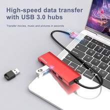 USB 3.0 Hub, 4 Port USB Hub Splitter,Portable USB Adapter Mini Multiport Expander For Desktop, Laptop, , Flash Drive, HDD, Console, Printer, PC, Keyboards, HP, - Hợp kim nhôm đỏ - Xem 5