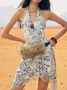 1 件人造毛皮可爱 PU（皮革）一体式系带毛茸茸腰带，复古性感风格，适合春季、夏季、秋季、冬季秋季、万圣节 - 棕色毛毛皮帶款 - 查看 2