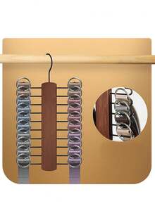 1pc Tie Rack With 20 Hooks, Wooden Tie & Belt Organizer Rack, Non-Slip Tie Holder, Tie Rack, Scarf Organizer, Belt Organizer, Closet Storage, Accessory Storage, Home Decor - Bronze - View 7