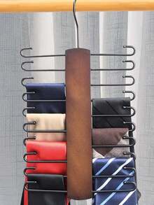 1pc Tie Rack With 20 Hooks, Wooden Tie & Belt Organizer Rack, Non-Slip Tie Holder, Tie Rack, Scarf Organizer, Belt Organizer, Closet Storage, Accessory Storage, Home Decor - Bronze - View 6