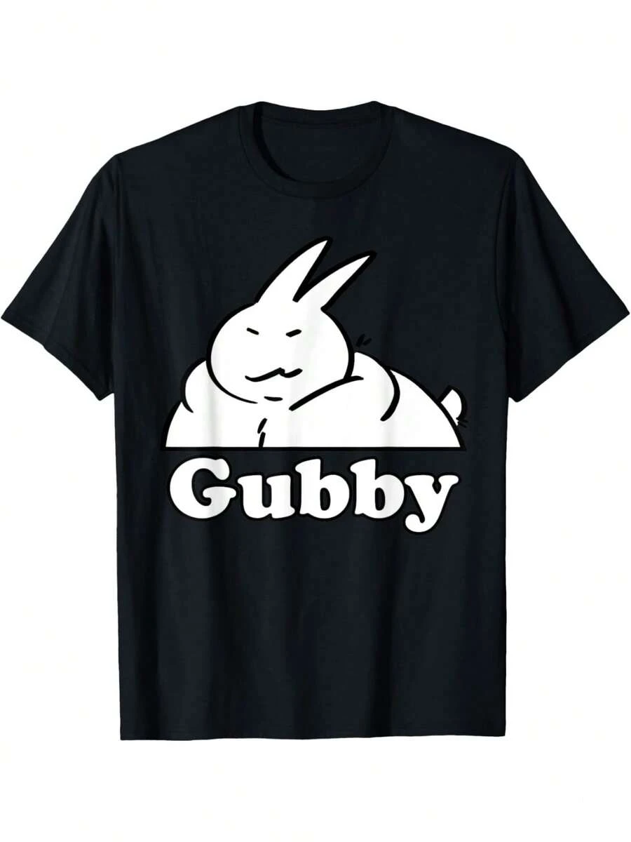 Funny Cute Rabbit Meme Gubby The Rabbit Gubby T-Shirt,100% Pure Cotton Short Sleeved Shirt, Essential For Summer And Spring, Loose Casual Round Neck, Men's Letter Printed T-Shirt, Suitable For Sports Enthusiasts - Black - View 1