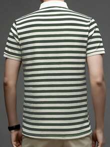 Knitted Men's Striped Polo Shirt - Fashionable & Comfortable - Knitted - Green - View 5