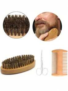 2 件/3 件胡须刷和梳子套装，男士木制美容套装，包括胡须刷、双面木制胡须梳和剪刀，是男士胡须和头发护理的理想礼物