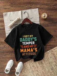 Tween Girls' Casual Funny Print Crew Neck Short Sleeve T-Shirt, Summer Top - Black - View 2