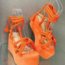 Women's Shoes 2025 Summer Fish Mouth Strap Wedge Sandals European And American Style Large Size Thick Sole Shoes - 桔色 - 查看 6