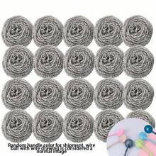 12个钢丝球+4个手柄 清洁工具 垫片 高密度金属清洁垫 适用于清洁锅碗瓢盆 去除锈迹 清洁油污 效果极佳