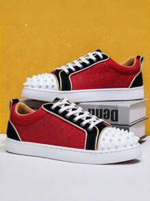 New Stylish Casual Rivet Fashion Sneakers, Versatile Black Low-Top Flat Shoes, Breathable, Non-Slip, Puncture Resistant, Abrasion Resistant Work Shoes, Steel Toe Cap Safety Boots, Outdoor Casual Sports Running Shoes