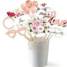 23PCS Set Of Bridal Wedding Photo Supplies, Wedding Photo Booth Props, Rose Gold Bachelor Party Decorations, Suitable For Brides To Be, Parties, Gift Accessories, Wedding Gift Supplies, Wedding Decorations, Festivals