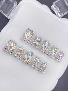 10片/套 Y2K风格手工鸭子美甲，亚克力亮面鸭嘴造型，带水钻。适合女性和女孩，派对、日常佩戴美甲用品。手工美甲贴片。 - 銀色 - 查看 3