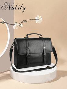 NUBILY Vintage Leather Messenger Bag For Men - 15.6 Inch Waterproof Laptop Briefcase - Retro Satchel Shoulder Bag For Office, College & Business Travel | Fits Most 15.6" Laptops - Black - View 3