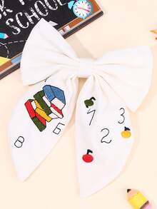 1 pieza Pinza de pelo con lazo bordado para niñas de vuelta al colegio con números de libros y letras de lápices, accesorios educativos para el cabello en el aula, pasadores de pelo académicos para niñas y adolescentes, lazos con alfabeto y matemáticas para la temporada escolar - Multicolor - Ver 3