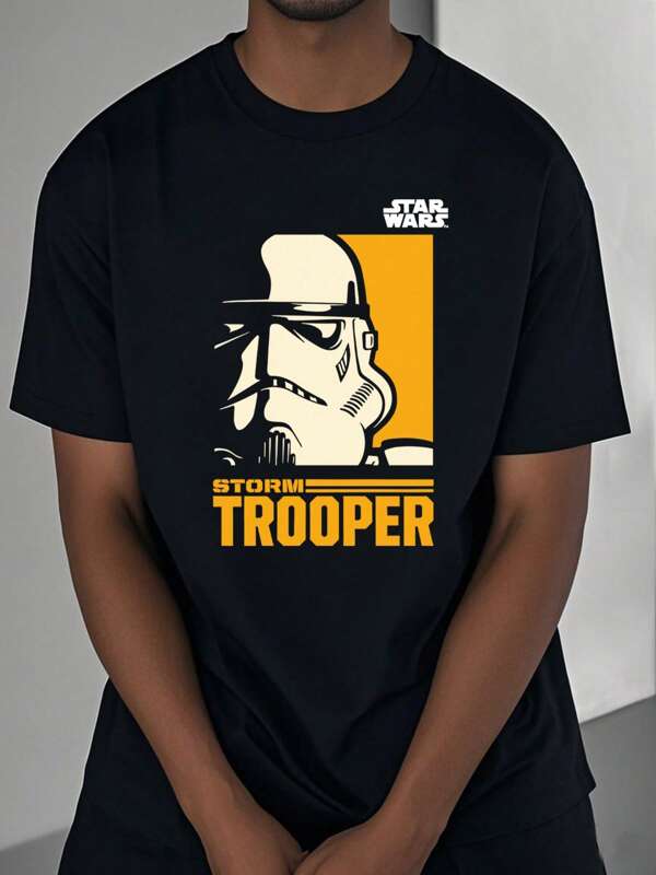 Star Wars Series Cartoon Print Short-Sleeved Top, Casual Summer Men's