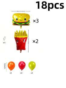 18 Unidades Balões de Látex Coloridos em Tema de Hambúrguer, Batata Frita, Alumínio, Adequado para Decoração de Tema, Festa de Aniversário, Decoração de Festival de Aniversário, Decoração de Bottom Interno, Balão Prop de Foto