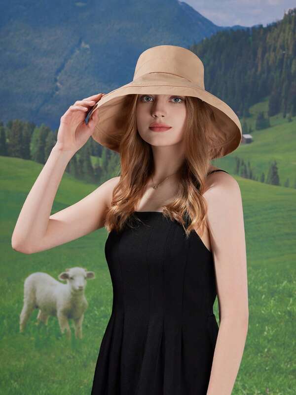 Nuevo sombrero de ala ancha de moda para mujer, sombrero de cubo protector solar para exteriores, estilo coreano versátil, para primavera/verano