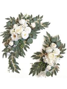 2 件/圣诞婚礼/生日派对金色背景架（花环装饰），金属气球拱门架带花环装饰套装，适用于派对婚礼/冬季假期大型宴会仪式万圣节派对背景装饰（派对礼物/户外/室内家居装饰） - 金色 - 查看 2