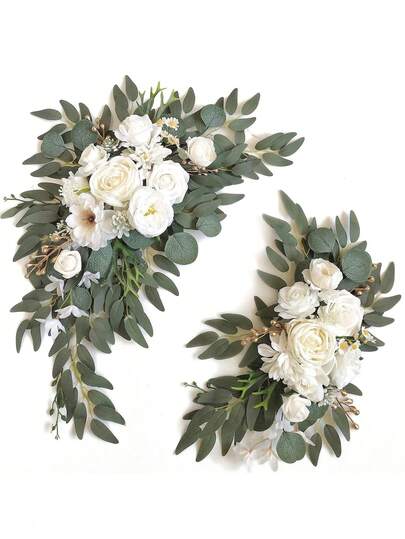 2 piezas/ Soporte de fondo dorado para boda de Navidad/fiesta de cumpleaños (con adorno de guirnalda), soporte de arco de globos metálico con juego de adorno de guirnalda para fiesta, boda/vacaciones de invierno, gran banquete con estilo, ceremonia, decoración de fondo para fiesta de Halloween (Recuerdos de fiesta/Decoración para exteriores/interiores del hogar)