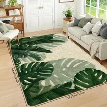 1pc Fresh Green Plant Leaves Pattern Floor Mat, Soft Anti-Slip Absorbent Washable Kitchen Rug, Dirt-Resistant Fatigue-Relief Carpet, Rectangular Low Pile Doormat For Living Room, Bedroom, Kitchen, Laundry Room, Bathroom - Multicolor - View 18