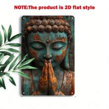 1pc 2D Flat, Buddha Style Retro Metal Plaque, 8"X12" Wall Art Decor - Easy To Install, Durable Metal Wall Decorations Suitable For Home, Cafe, Garage And Outdoor, Random Hole Design Available