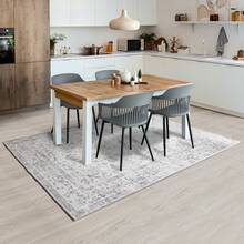 Boho Vintage Area Rug - Washable Faux Wool Low Pile Carpet | Non-Slip & Non-Shedding Indoor Rug For Living Room, Bedroom, Kids Room & Home Office - Grey - View 2