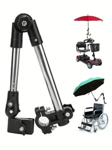 1 pieza Soporte ajustable para paraguas de acero inoxidable para bicicletas, sillas de ruedas, bicicletas, accesorios de carros de golf, con soporte para sombrilla giratoria a 180 grados para uso en exteriores, con soporte plegable, de aproximadamente 25 cm/9,84 pulgadas, incluye clip de fijación de paraguas y llave, marco 100% de metal, color negro, montura de paraguas versátil | Diseño de sujeción segura | Construcción de acero inoxidable, para refrescarse en verano, playa, viajes