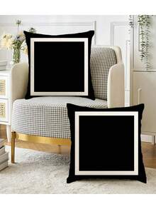 2pcs Nordic Black & White Geometric Pattern Pillow Covers - Double-Sided Velvet, Zipper Closure, Machine Washable, 45x45cm, Suitable For Living Room, Sofa, Headboard, Car Etc., Minimalist Decorative Pillows, Velvet Texture - Multicolor - View 3