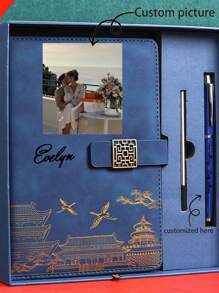 1pc Custom Notebook Gift Box Set, Custom Picture, Text, Name, A5 Notebook Custom PU Imitation Leather Business Office Notepad Gift Box, A Gift For Children, The Best Gift For Good Friends