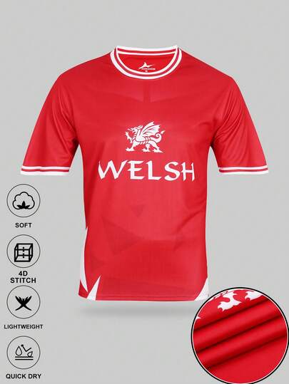 SURUIDA قميص كرة قدم بأكمام قصيرة بطراز التنين الويلزي القديم، قميص رياضي للتدريب والمباريات وتشجيع المشجعين، معدات رياضية للربيع والصيف