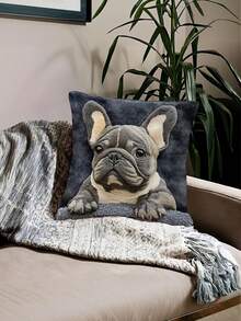 1/2/4pcs Vintage French Bulldog Pattern Throw Pillow Covers, 17.7x17.7 Inches, Single-Sided Print, 100% Polyester, Machine Washable, Zipper Closure, Woven Decorative Pillow Covers, Suitable For Various Room Types, Autumn Decor, Room Decor - Black - View 2