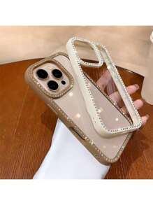 1pc Coffe Luxury Sparkling Diamond Transparent Phone Case Suitable For I Phone 16e/15 Pro Max/14 Plus/13 Pro Shockproof Protection Hard Acrylic Material With Anti-Collision Border